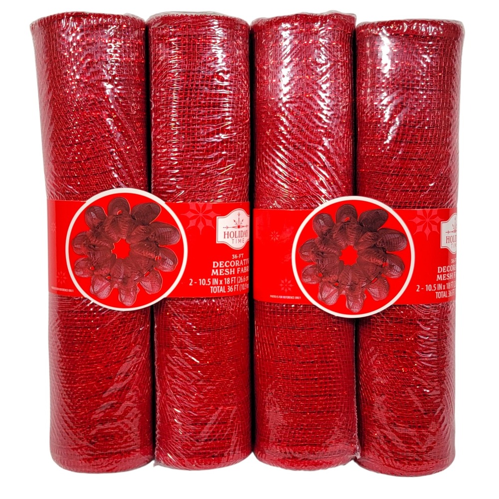 Holiday Time Red Deco Mesh Fabric 10.5" x 6 Yds Lot of 4 Rolls Decorative Wreath